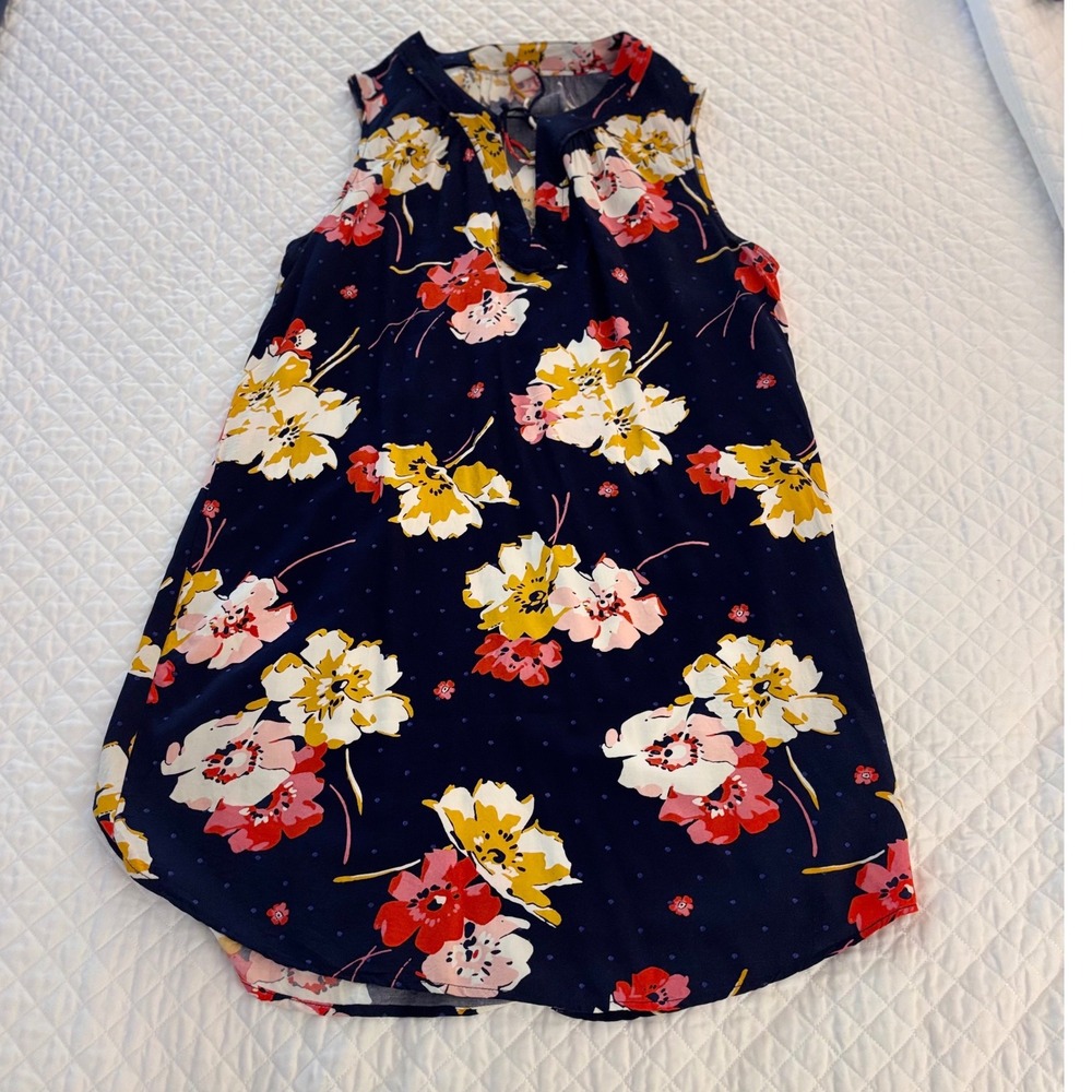 Old Navy Shift Dress Womens L Navy Blue Floral Sleeveless Split Neck